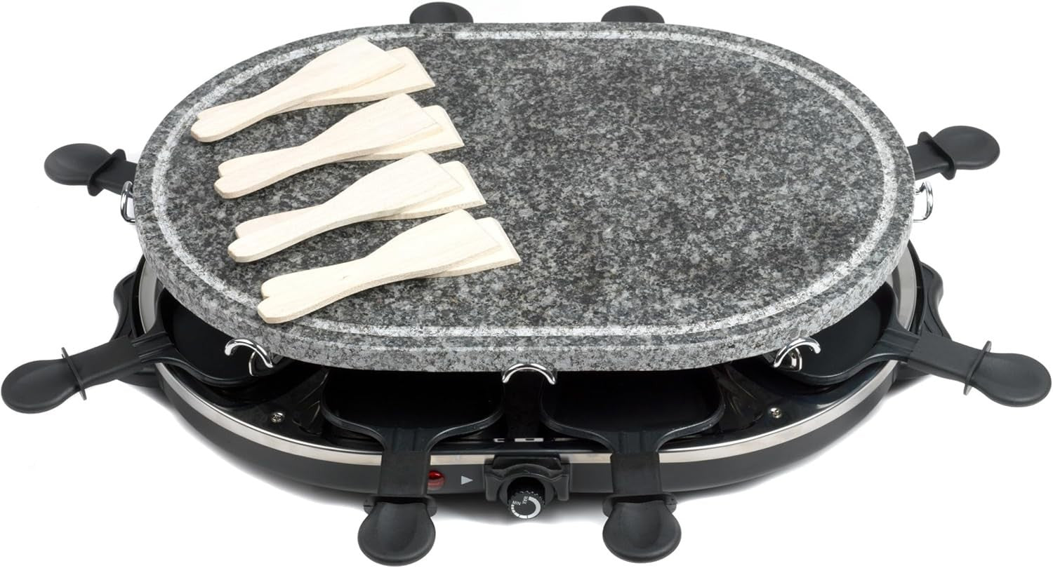 Indoor Stone Raclette Grill for 8 | Non-Stick Pans & Adjustable Heat Dial