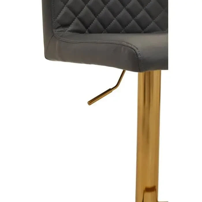 Grey PU Leather Bar Stool Gold Base Swivel Chair Tufted Back Counter Seat