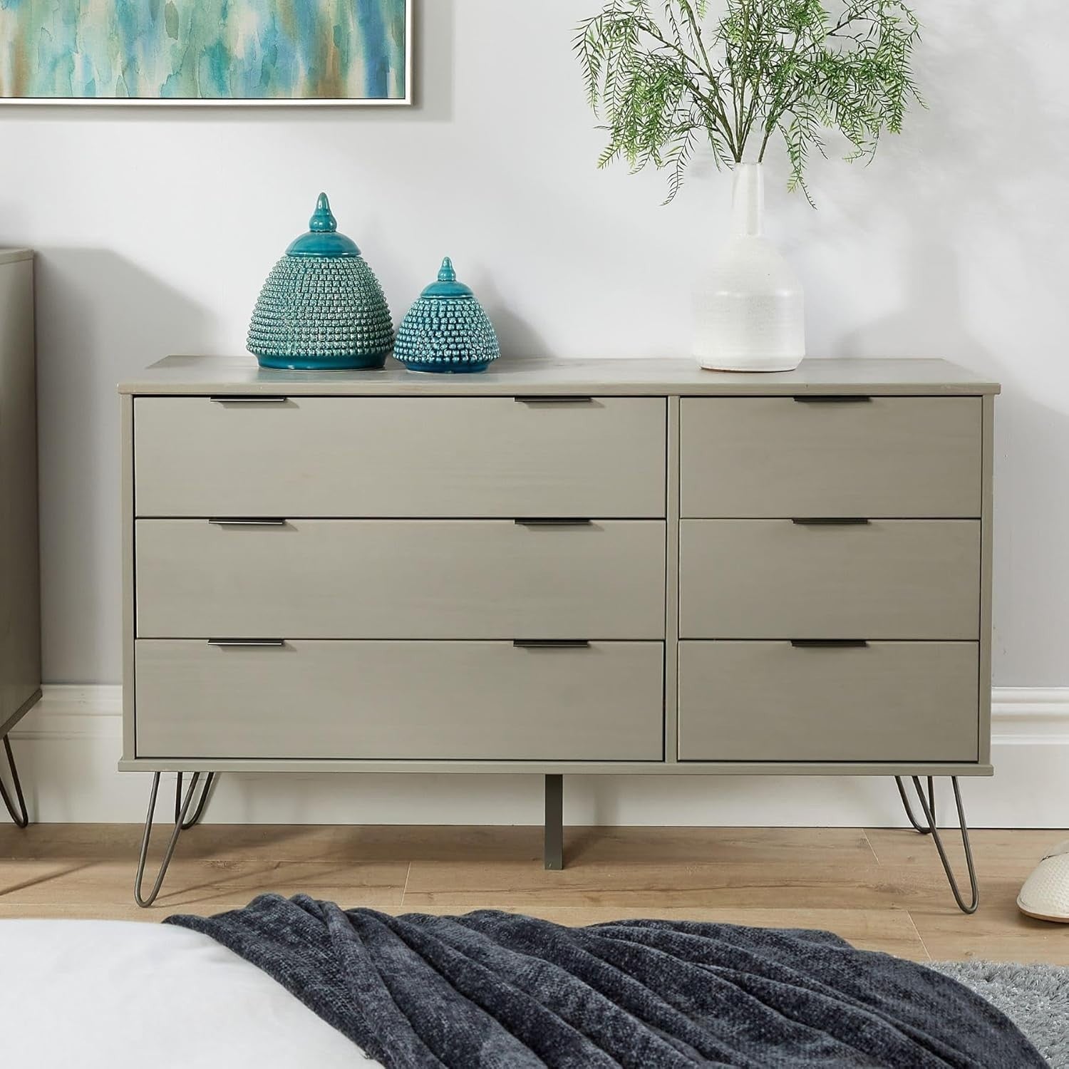 Industrial Grey 6-Drawer Chest Storage Unit - Bedroom, Office, Living Room