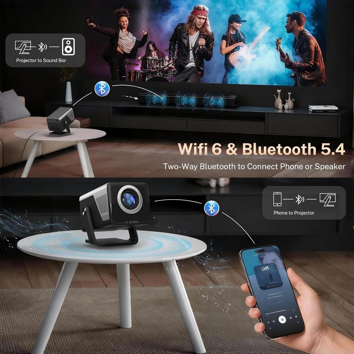 8K Smart Projector 2000 ANSI 1080P Android 14 WiFi 6 Bluetooth