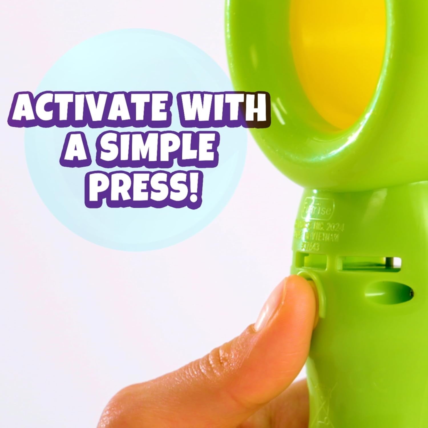 Kids Push Button Bubble Wand Toy with Solution Tray Outdoor Fun Green