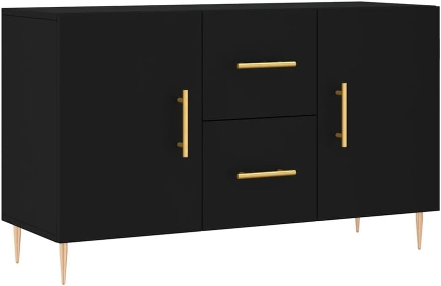 Black Sideboard Cabinet Storage Drawers Modern Metal Legs 100cm Wide