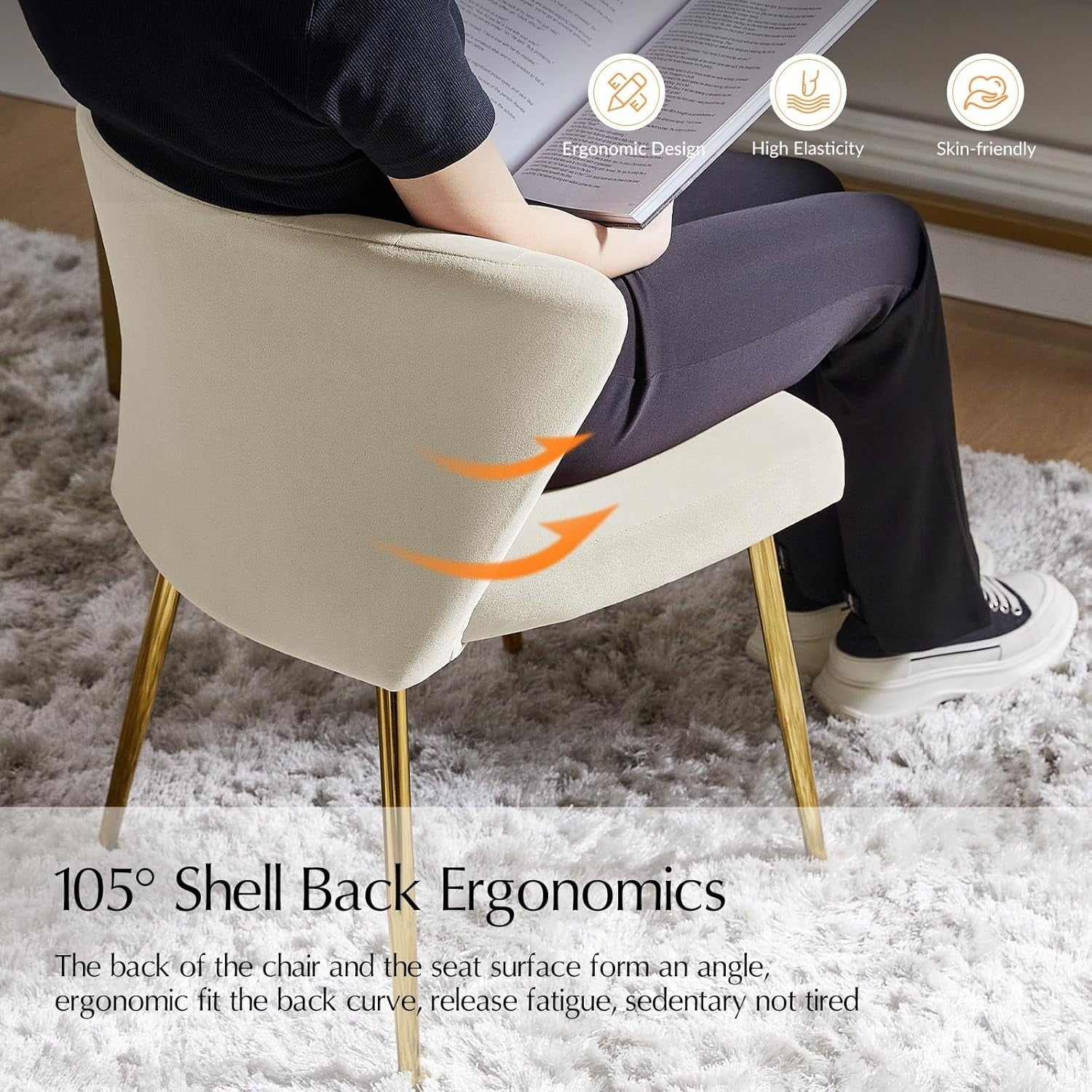 Tan Velvet Upholstered Dining & Vanity Chair – Modern Accent Seat with Metal Leg