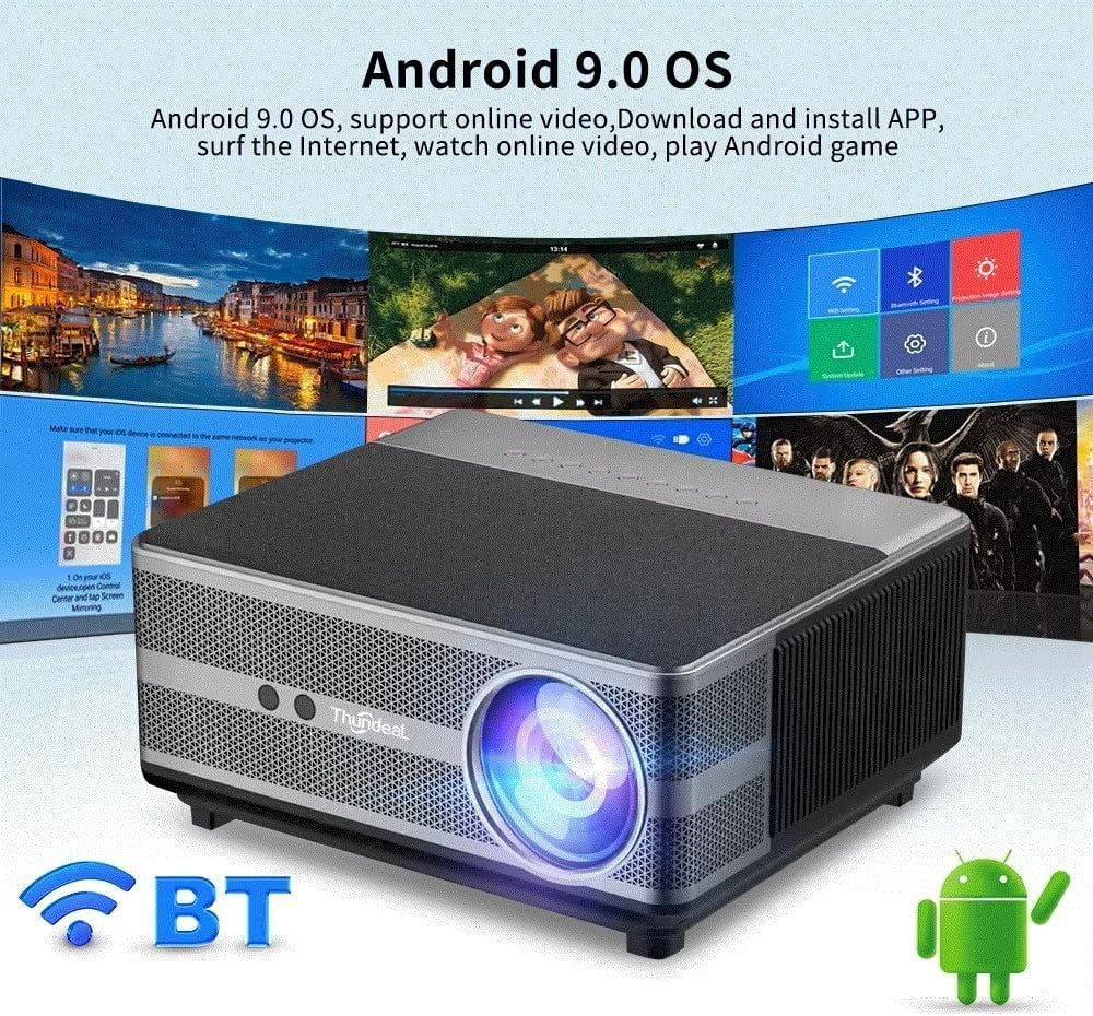 Full HD 1080P Android Projector 30000 Lumens WiFi Bluetooth 300"