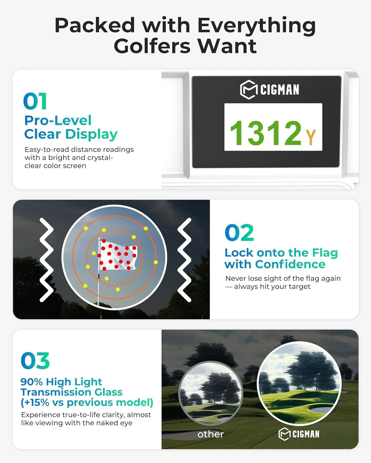 Golf Laser Rangefinder 1200Y Slope Side Display Rechargeable High Accuracy
