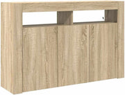 Engineered Wood Sideboard with LED Lights, 8 Compartments, Modern Storage