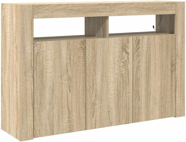 Engineered Wood Sideboard with LED Lights, 8 Compartments, Modern Storage