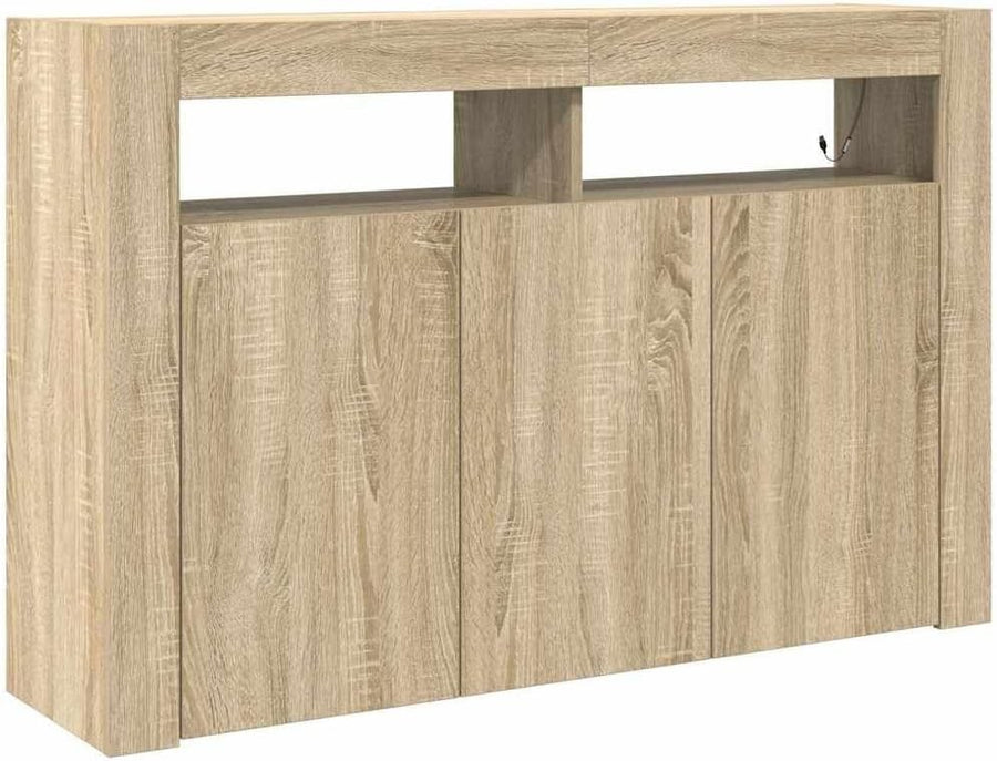 Engineered Wood Sideboard with LED Lights, 8 Compartments, Modern Storage