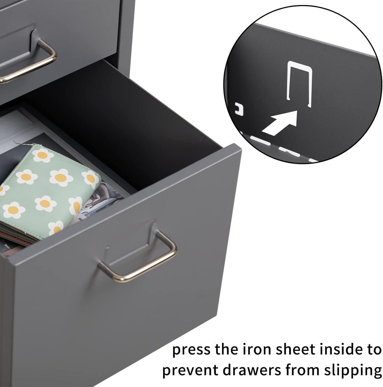 Grey Metal Under Desk Rolling Drawer Unit 3 Tier File Storage