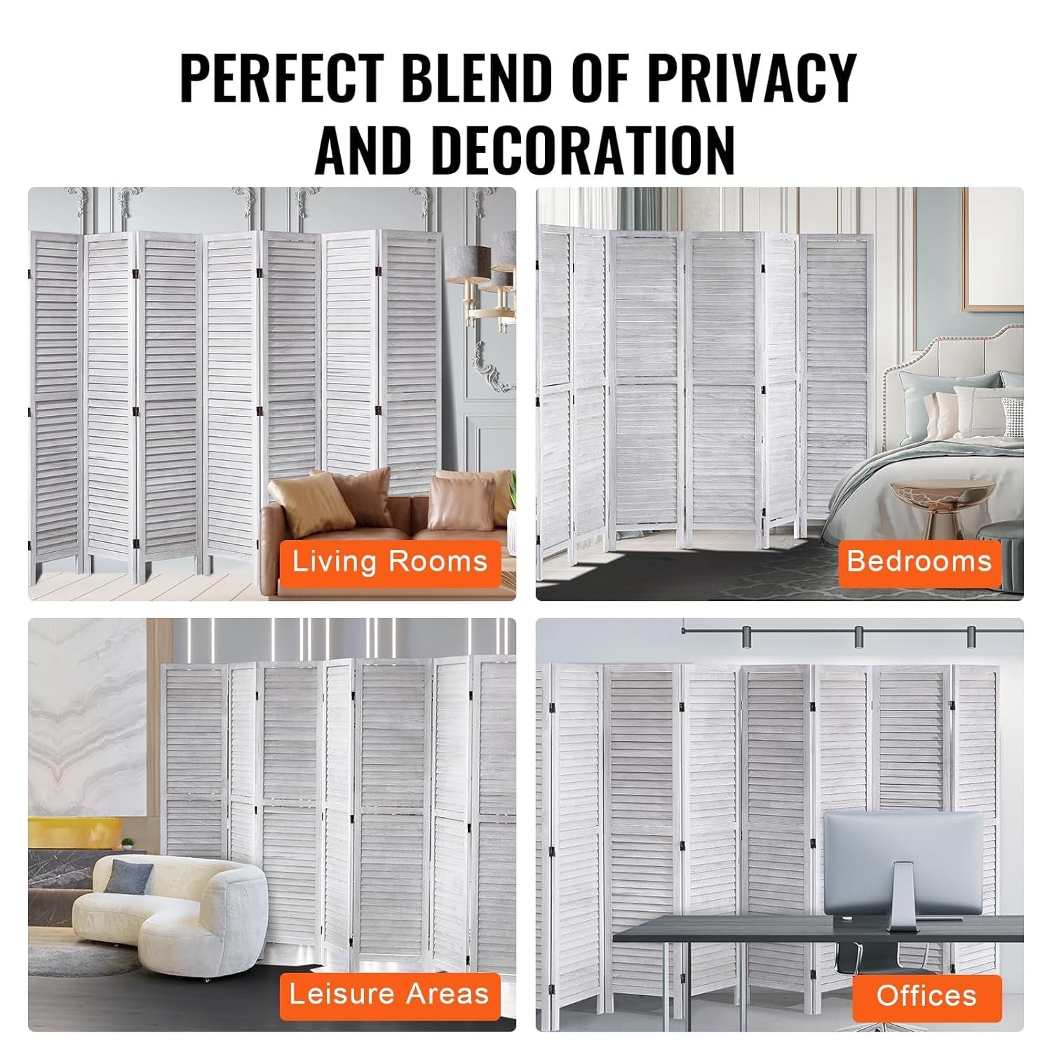 8 Panel Wood Folding Room Divider Privacy Screen Partition 320x170cm