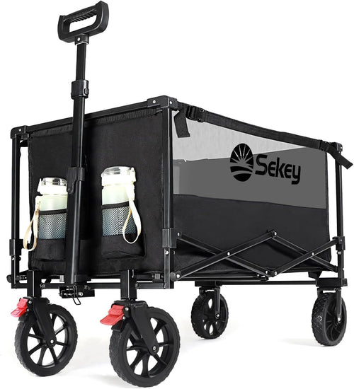 Black/Grey 330lb Folding Wagon Trolley 200L Heavy Duty Cart Brake & Wide Wheels