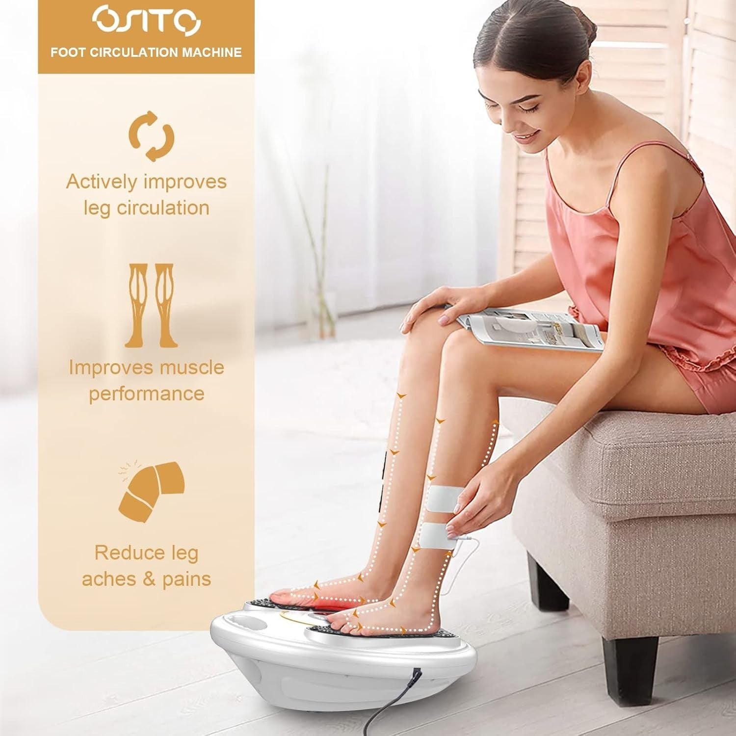 Foot Massager Machine EMS TENS Circulation Pain Relief 25 Modes Rechargeable