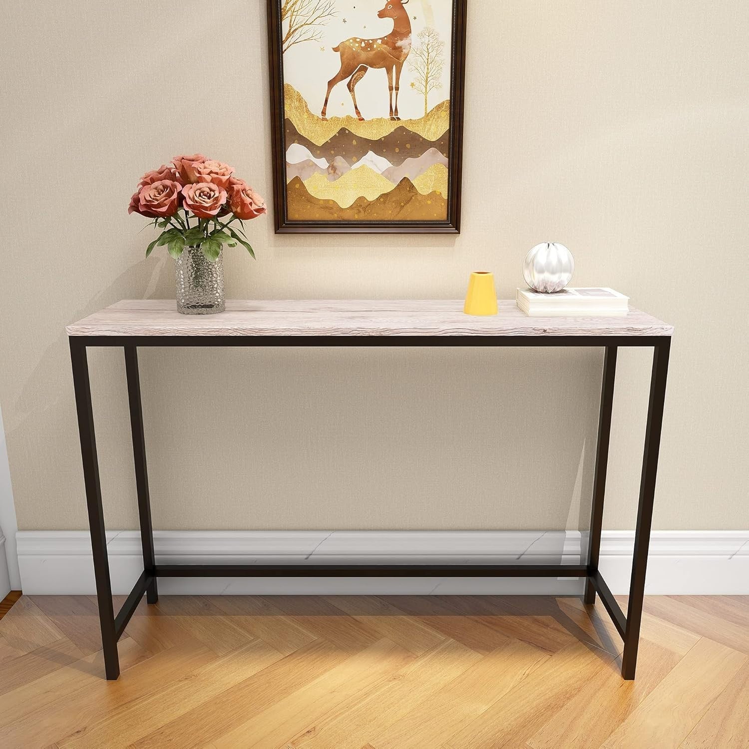 Slim Console Table Narrow Desk Sofa Side Entryway Table Metal Frame