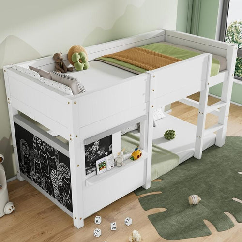 Kids Mid Sleeper Bunk Bed White 3FT with Blackboard Shelf Ladder Safety Rail