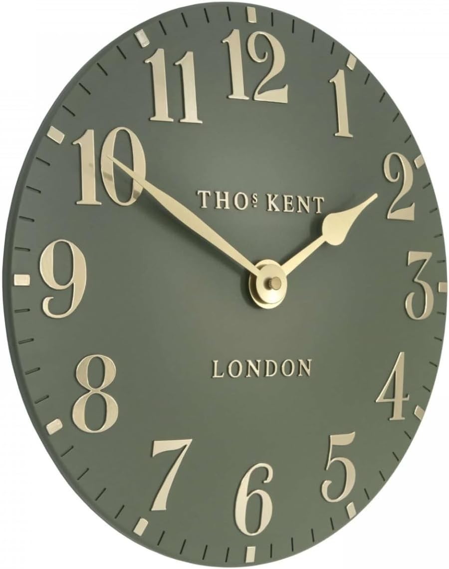 Silent Arabic Numeral Wall Clock Green Dial Metal Hands Modern Design