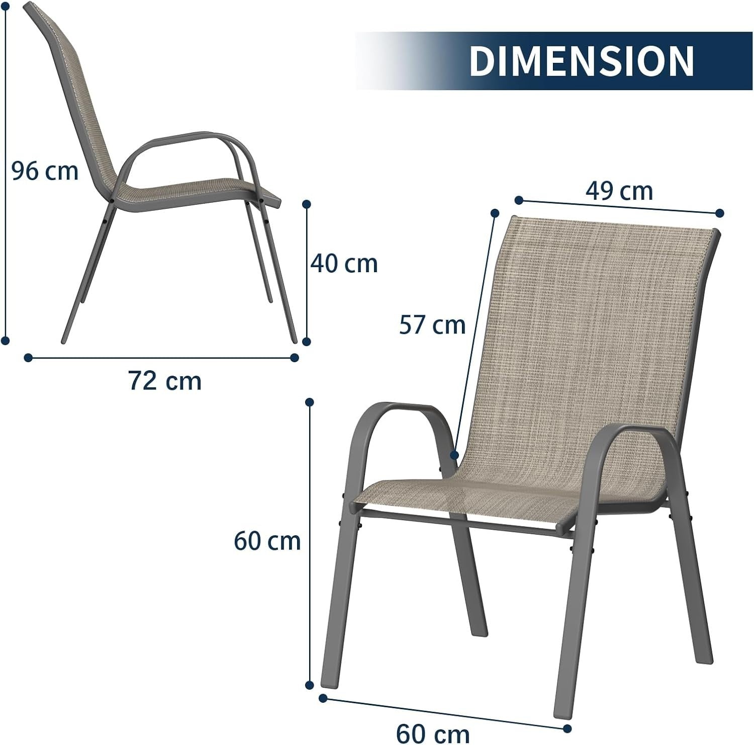 6x Stackable Garden Patio Chairs Outdoor Metal All-Weather Furniture Set
