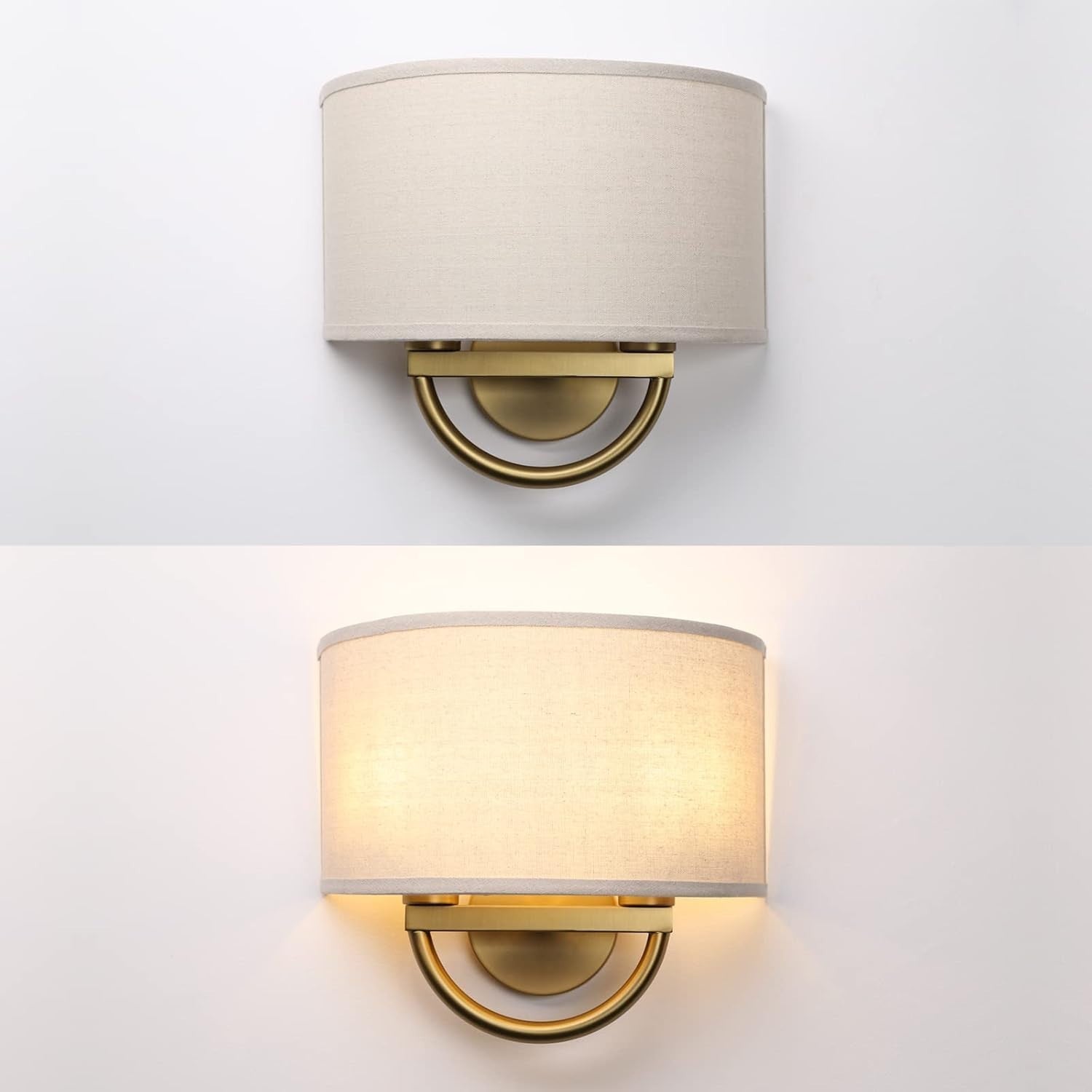 2-Light Wall Sconce Lamps with Linen Shade | Antique Brass | Easy Install