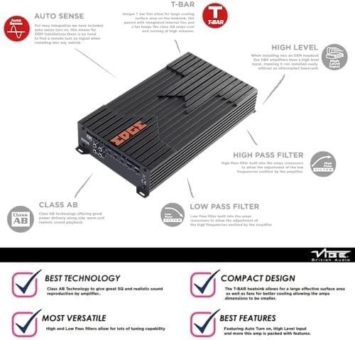 2-Channel Car Amplifier 1400W Class AB Stereo LPF HPF High-Level Input