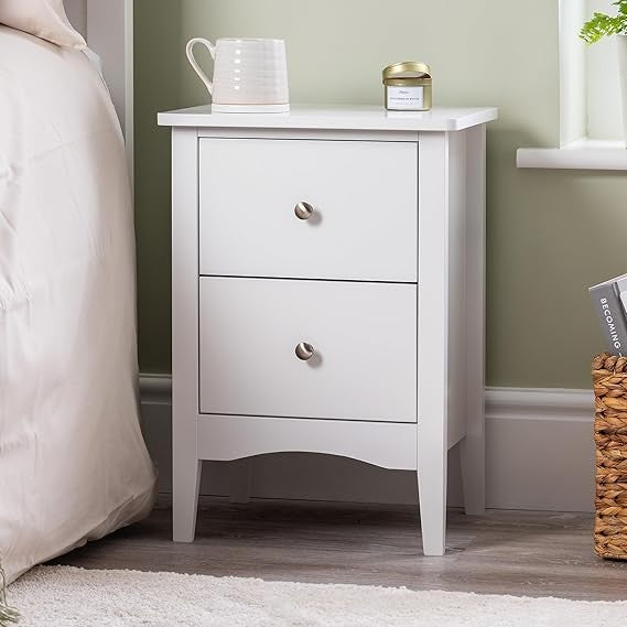 White 2 Drawer Bedside Table Modern MDF Nightstand | Smooth Glide Storage Unit