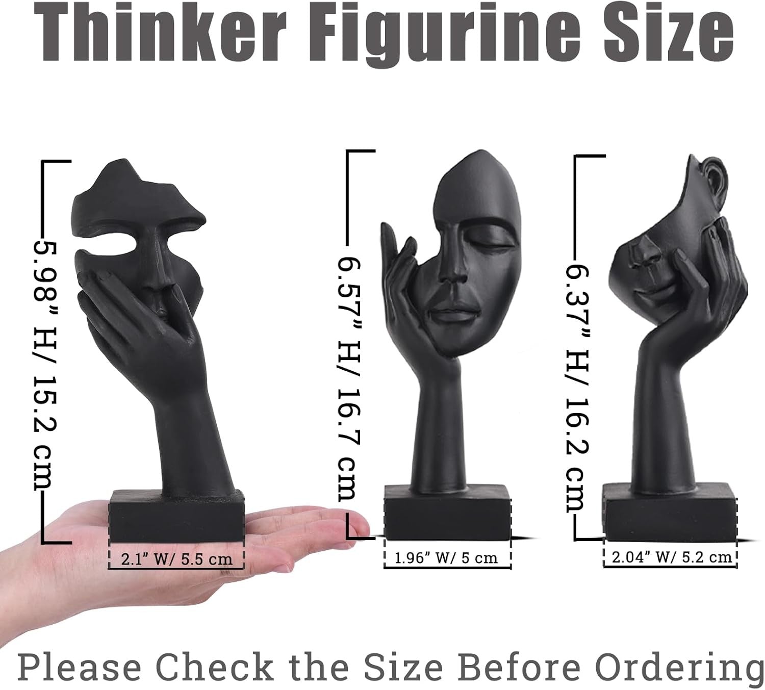 Black Woman Face Statue Set of 3 Modern Home Desk Decor
