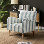 Striped Blue Accent Chair Upholstered Armchair for Living Room Bedroom