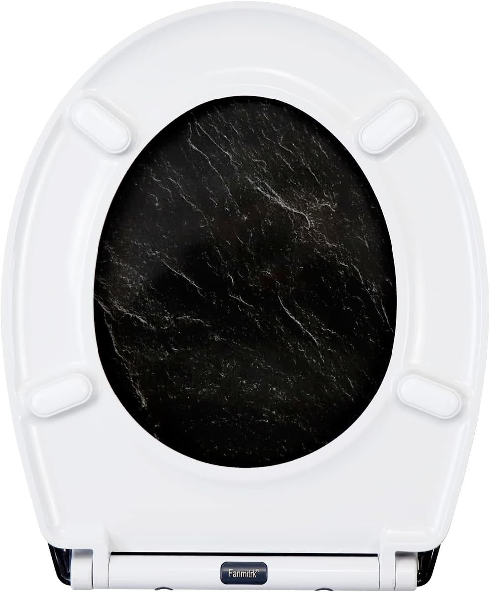 Black Marble Toilet Seat Soft Close Duroplast Quick Release Top Fix 45x37cm