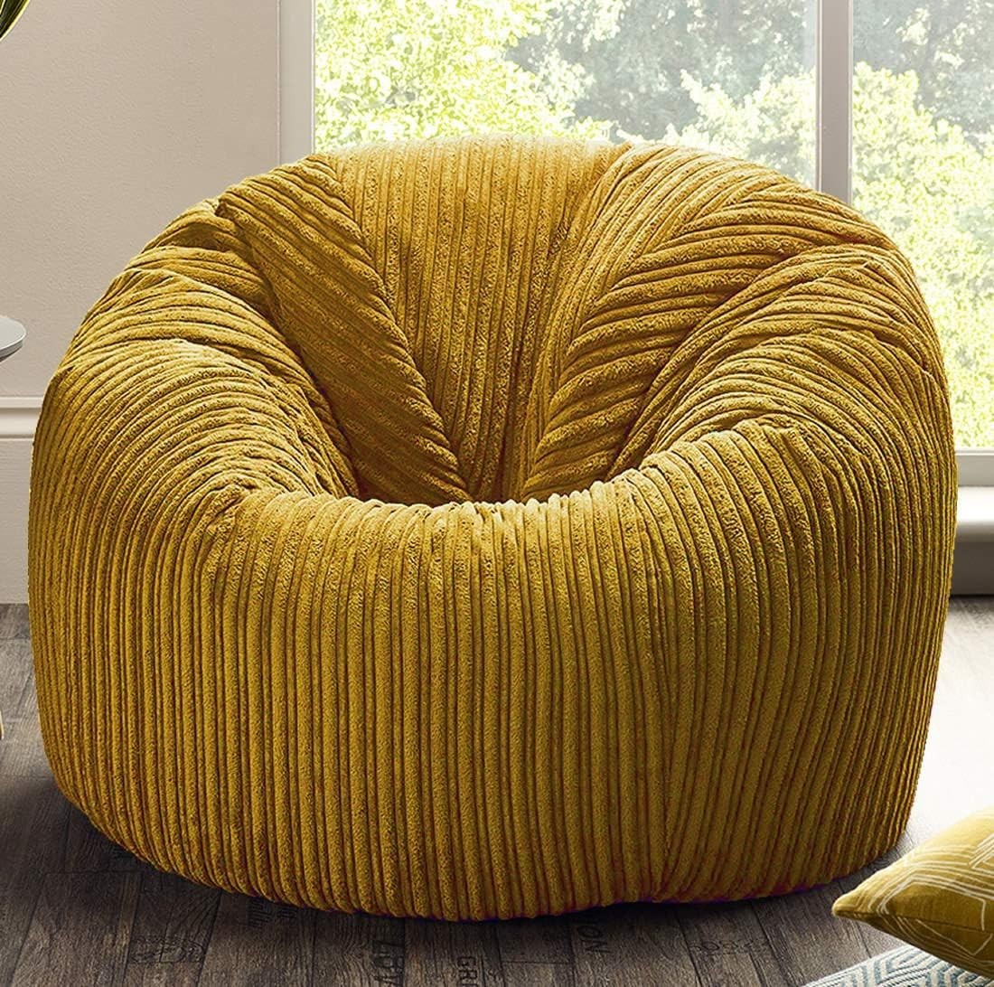Mustard Cord Beanbag Chair – XL Recliner Seat for Gaming, Lounging, TV Rooms