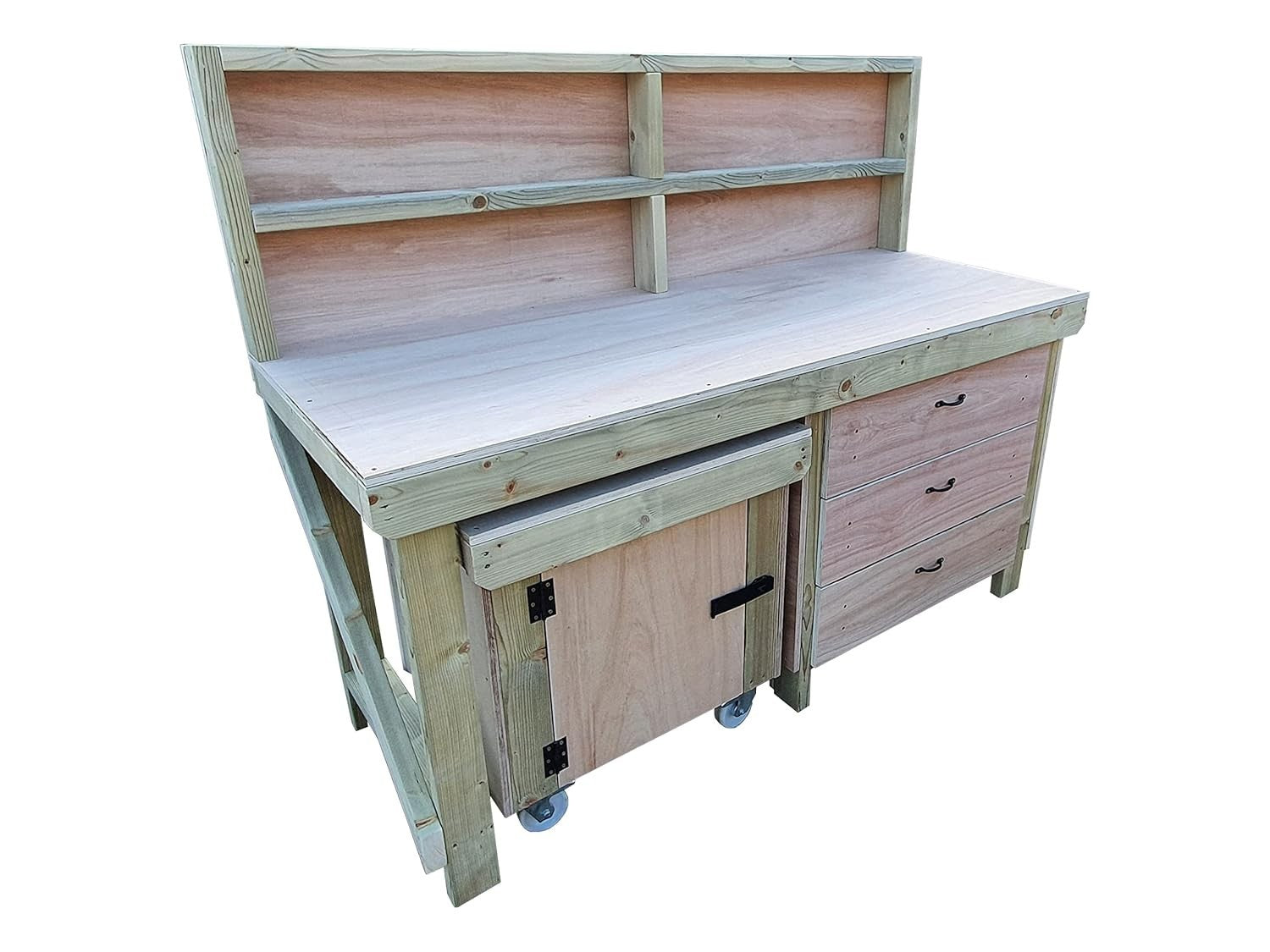 5ft Heavy Duty Wooden Workbench w/ Drawers, Lockable Cupboard & Back Panel