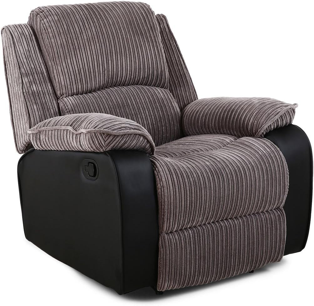 Manual Recliner Armchair Sofa Chair Jumbo Cord Fabric Lounge Seat Grey