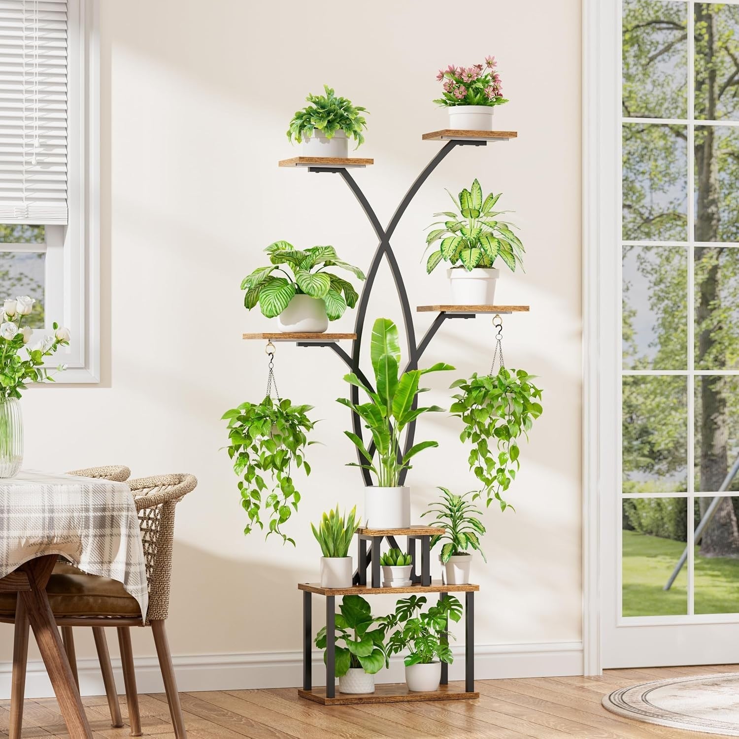 7-Tier Tall Metal Plant Stand with Grow Lights | 167cm Indoor Outdoor Shelf