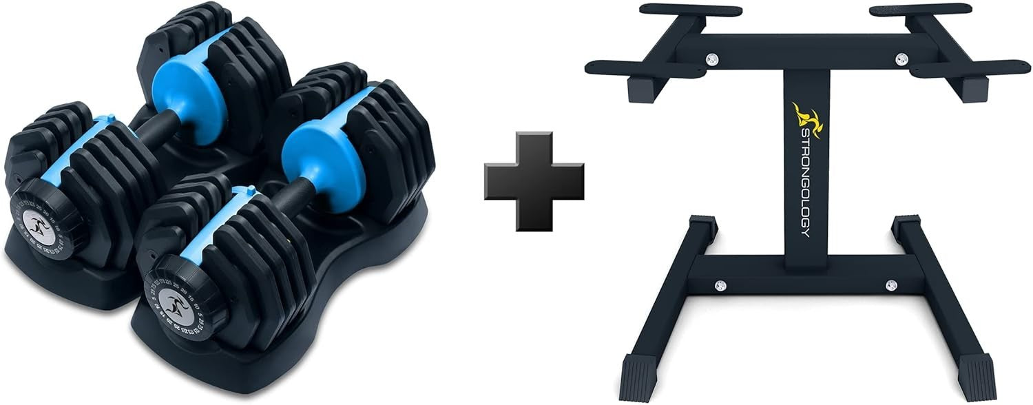 Adjustable Dumbbells Pair Up to 25KG with Floor Stand Space Saving Home Gym