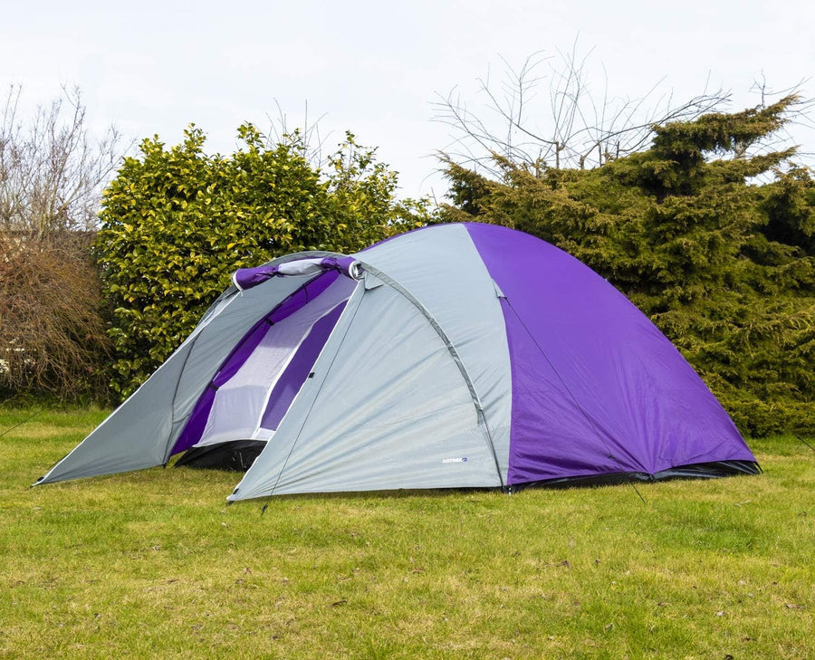4 Man Dome Camping Tent Purple/Grey Waterproof Festival Family