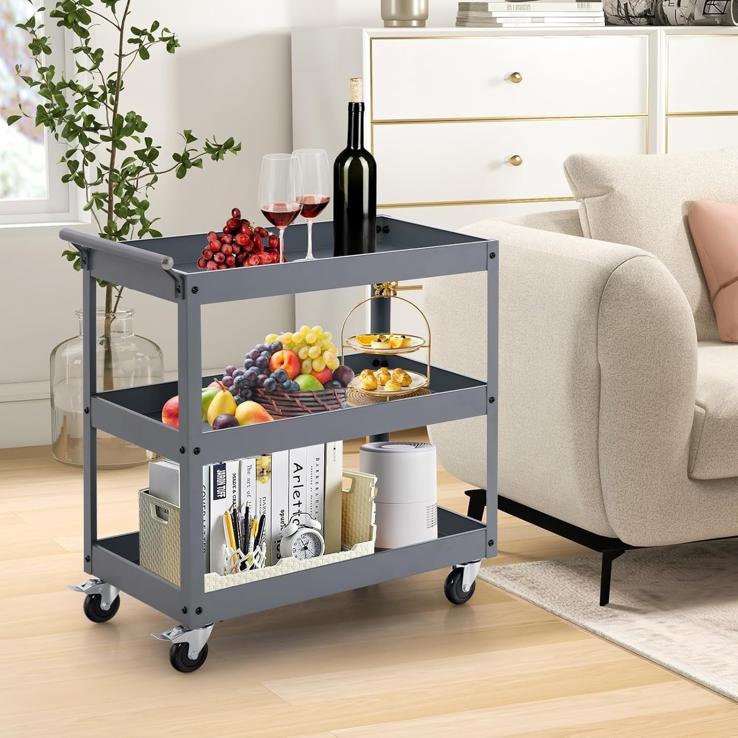 3 Tier Heavy Duty Tool Trolley Rolling Utility Cart Lockable Wheels