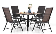 5pc Rattan Patio Dining Set Folding Chairs Wood-Look Table Balcony Garden