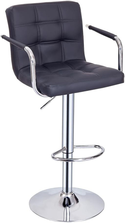 Black Swivel Bar Stool with Armrest Adjustable Height Kitchen Counter Chair