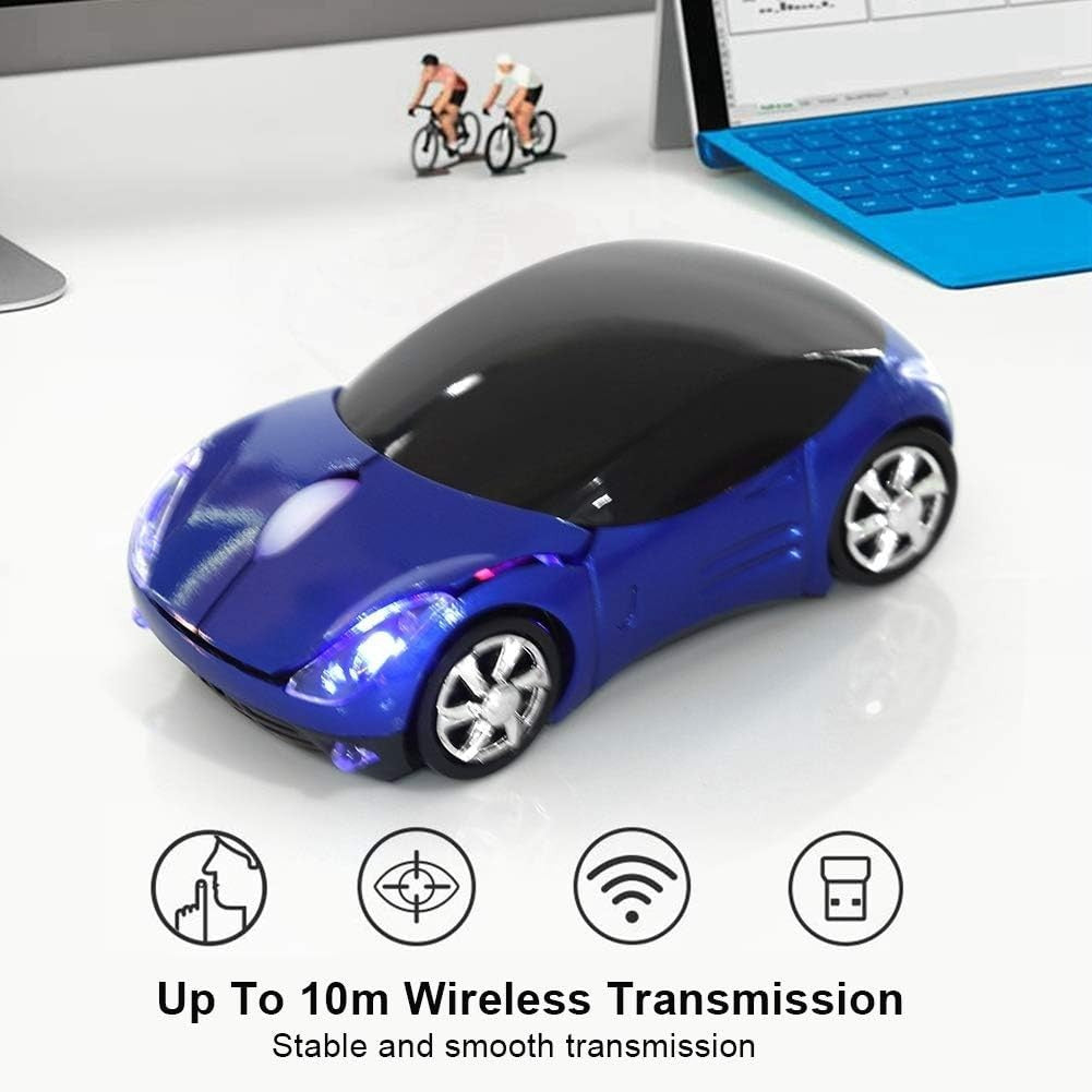 Blue Racing Car Wireless Mouse for Kids 1600 DPI USB 2.4G