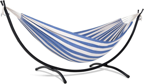 Blue White Hammock with Stand | 2-3 Person 475lb Capacity | Portable Patio Bed