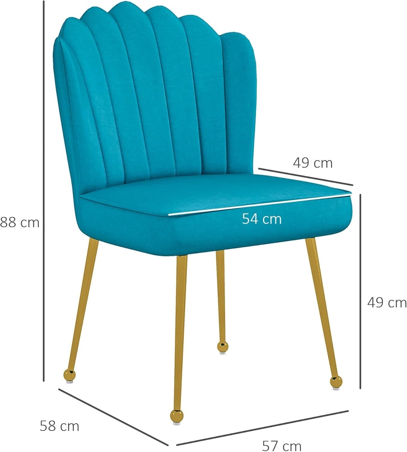 Blue Shell Velvet Accent Chair Gold Metal Legs Modern Vanity Lounge Seat