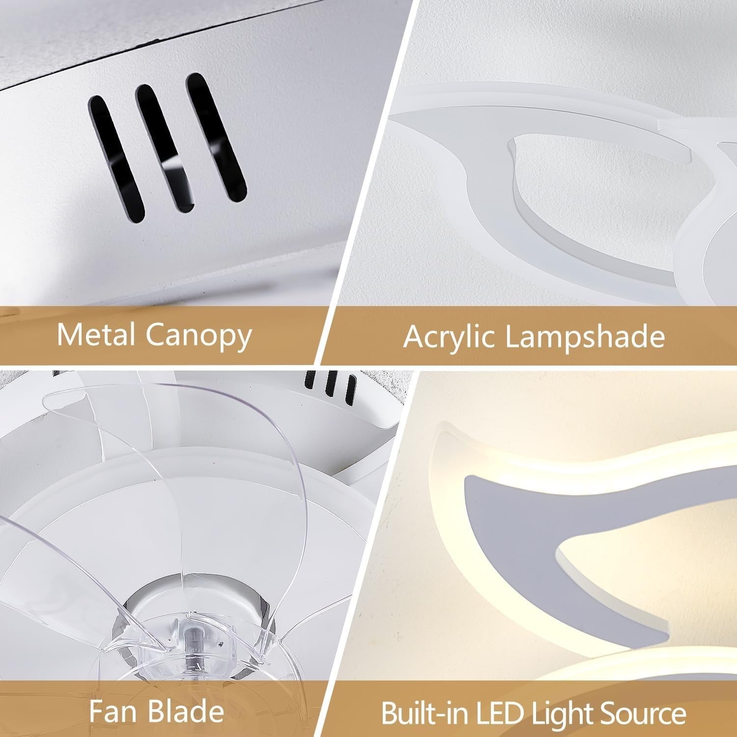 ChenSolara 90cm LED Ceiling Fan Light 6 Speeds Dimmable Remote White