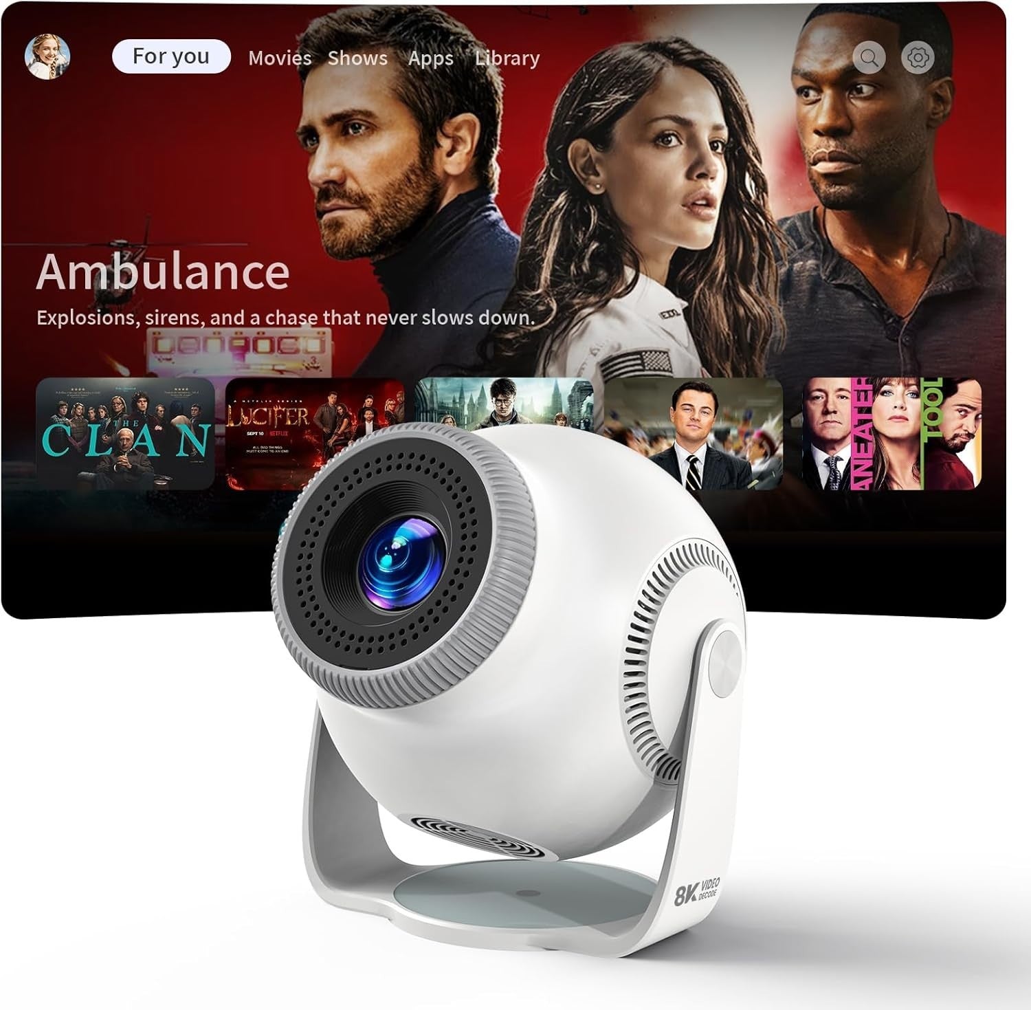 Android 14 Smart Mini Projector 4K Decode 1080P WiFi 6 Bluetooth