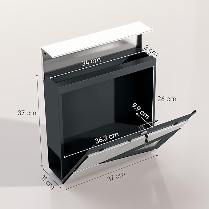 Wall Mounted Lockable Mailbox Silver | Weatherproof Steel Post Box w/ Window
