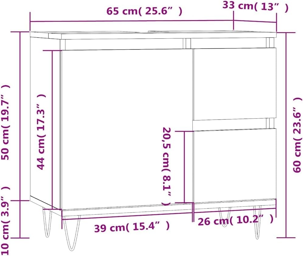 Modern Oak Brown Bathroom Vanity Cabinet 65cm Under Sink Storage Unit Drawers