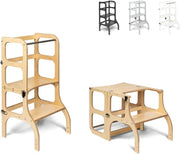 Convertible Montessori Helper Tower & Table for Kids - Safe, Wooden 2-in-1