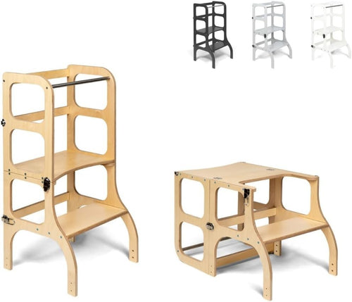 Convertible Montessori Helper Tower & Table for Kids - Safe, Wooden 2-in-1