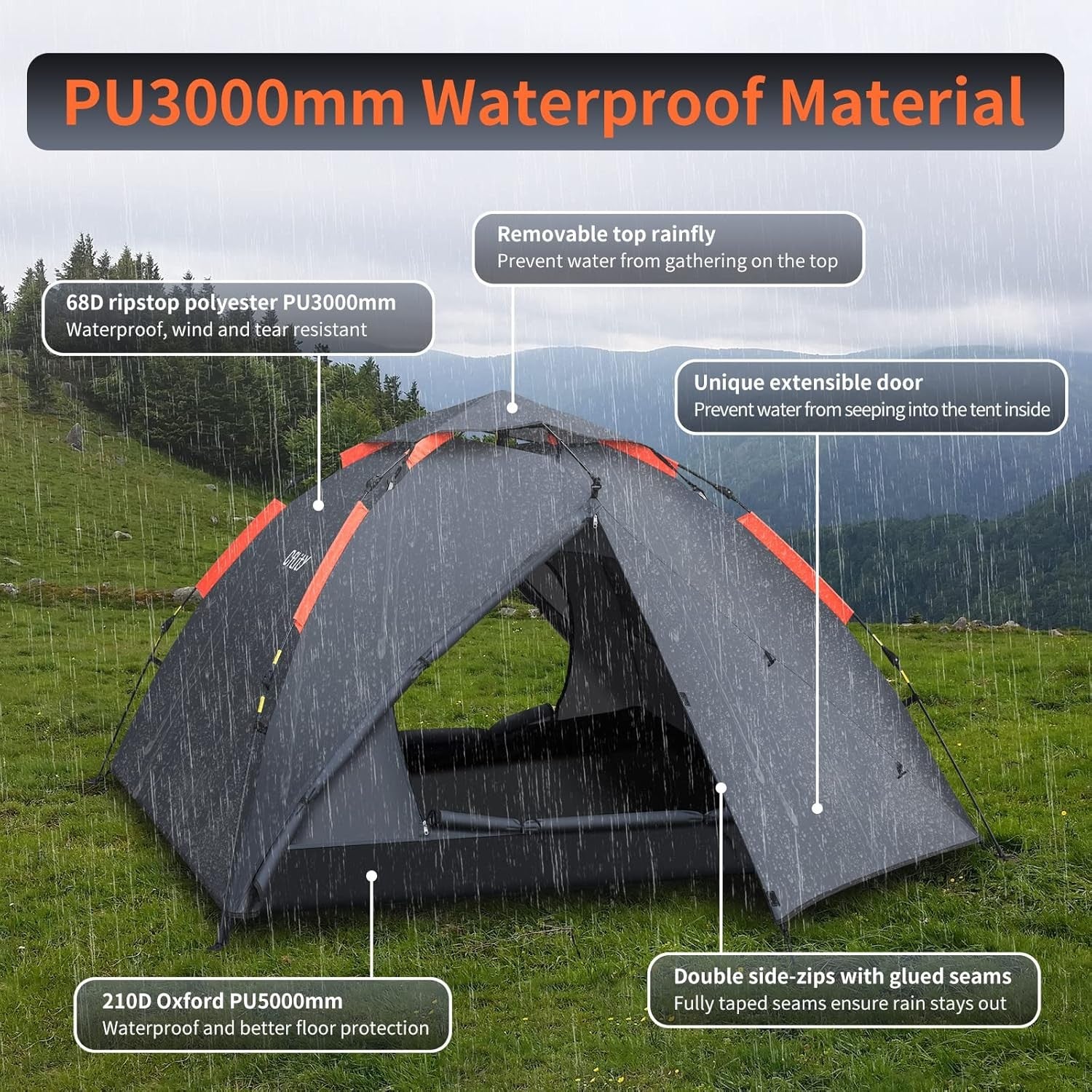 3 Man Instant Pop Up Camping Tent Waterproof 4 Season