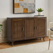 Modern Wood Sideboard Cabinet 3 Door Storage Buffet with Lattice Design