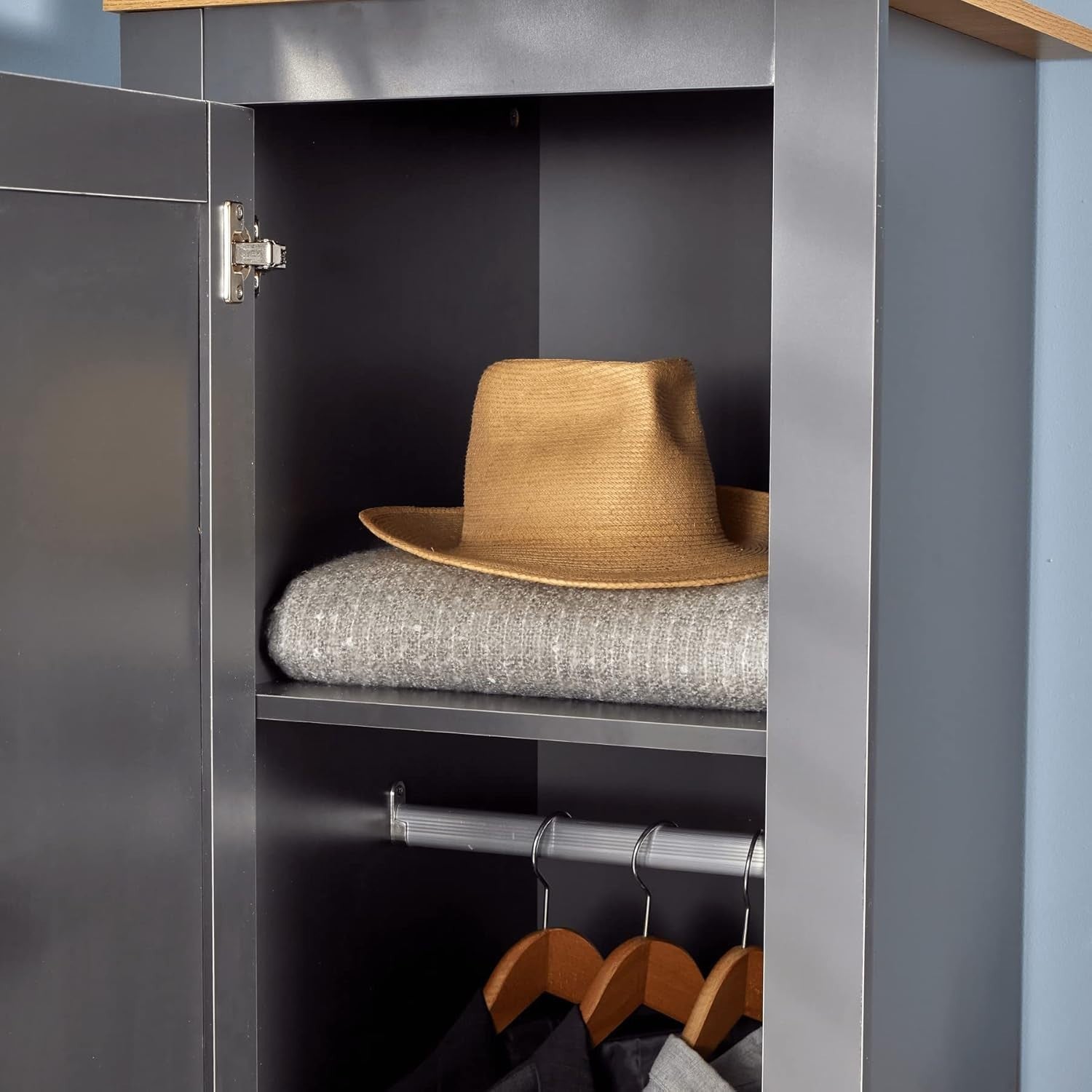 Slim Dark Grey Wardrobe 1 Door with Hanging Rail & Deep Storage Shelf