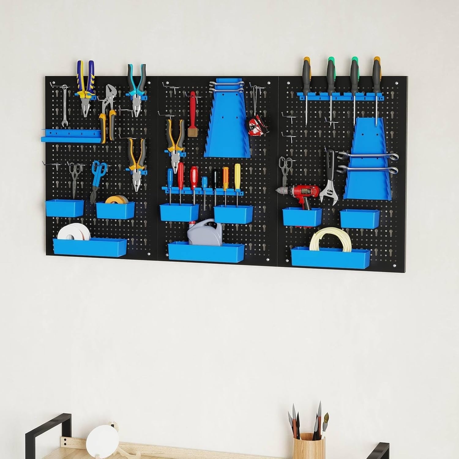 Blue Expandable Metal Pegboard Tool Organizer 3 Boards 34 Accessories
