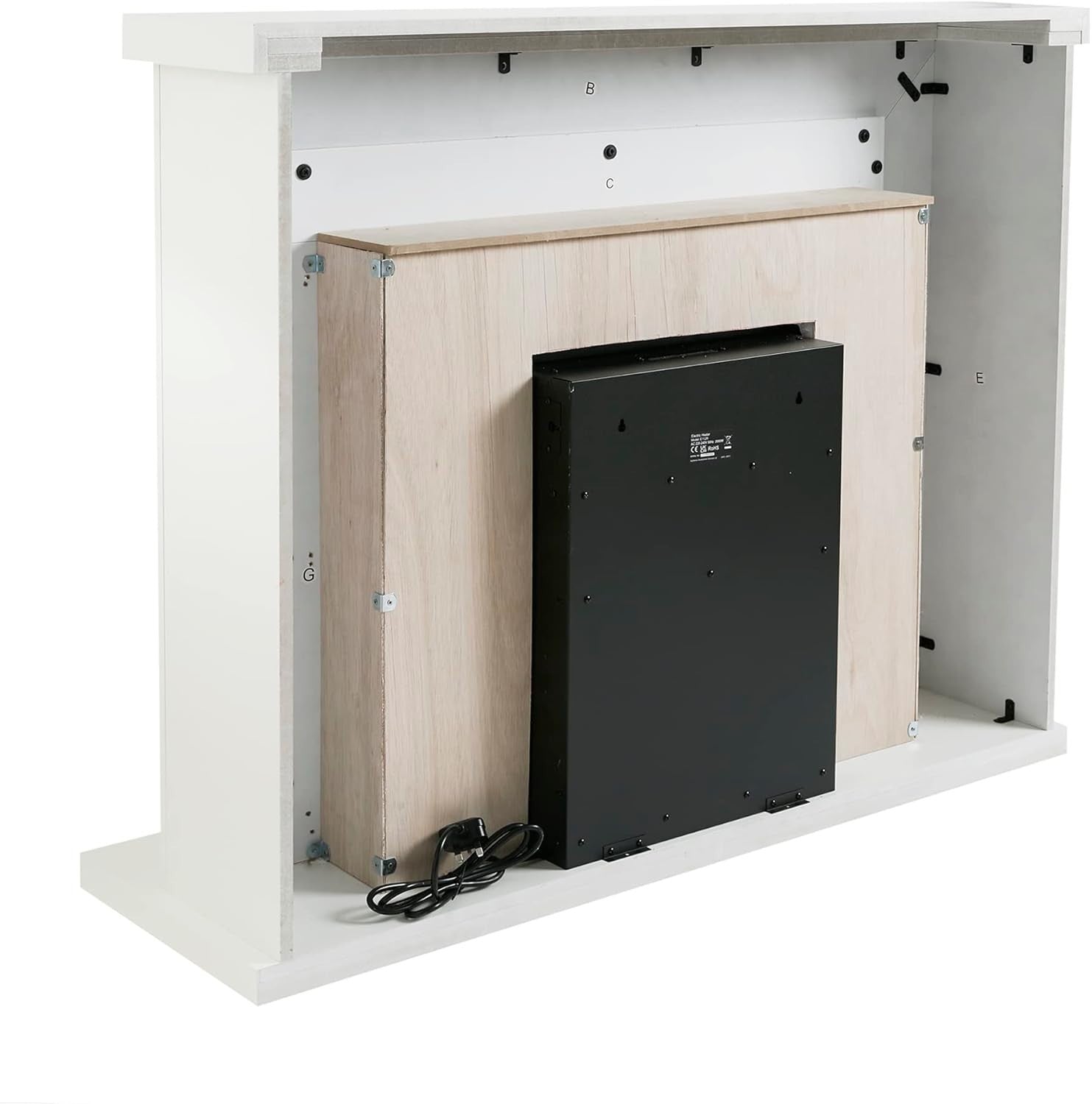 Electric Fireplace Suite 48" Remote LED Fire 1.8kW Heater White Chrome