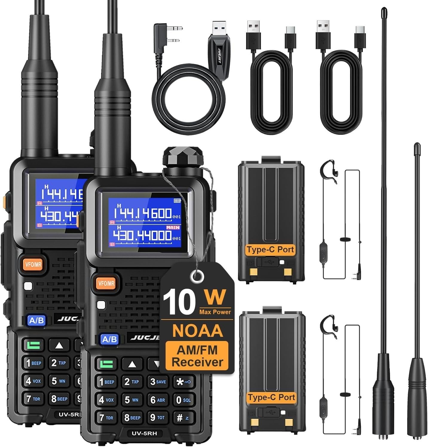 Long Range Dual Band Walkie Talkie 2 Pack 999CH NOAA Type-C Radio